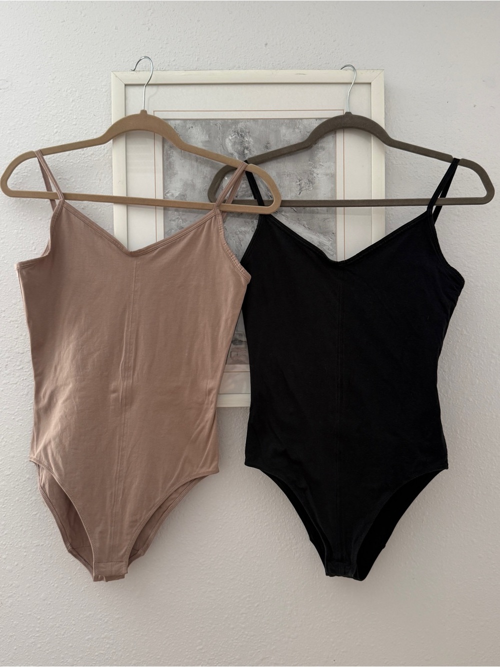 Set of 2 Everlane Supima Cotton Bodysuits Women Small Beige Black Bikini